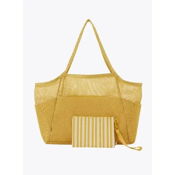 BEIS NWT The Mesh Beach Tote in Honey Yellow - Picture 3 of 5
